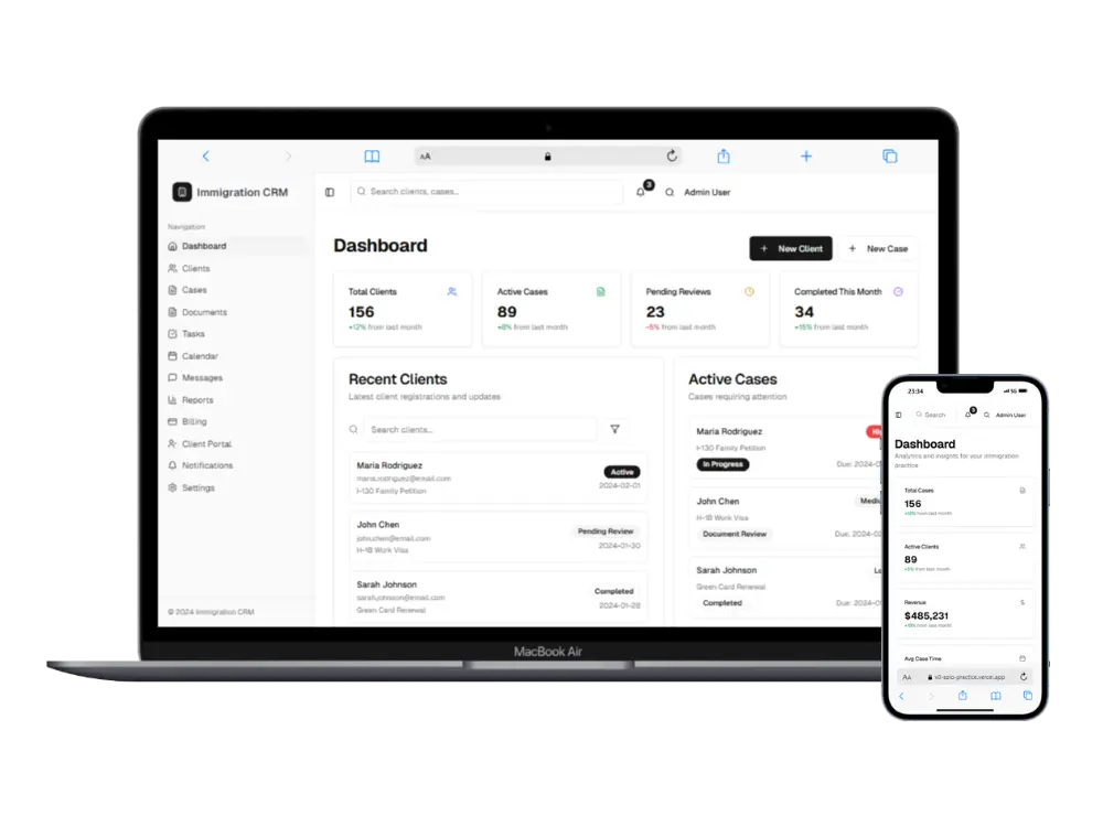 Corporate Immigration Mobile Interface